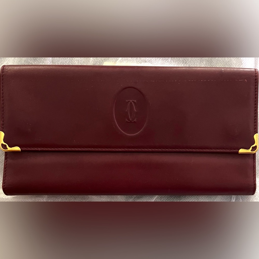 Cartier Mastline Long Wallet Womens Leather Bordeaux (Red) Long Wallet Checkbook